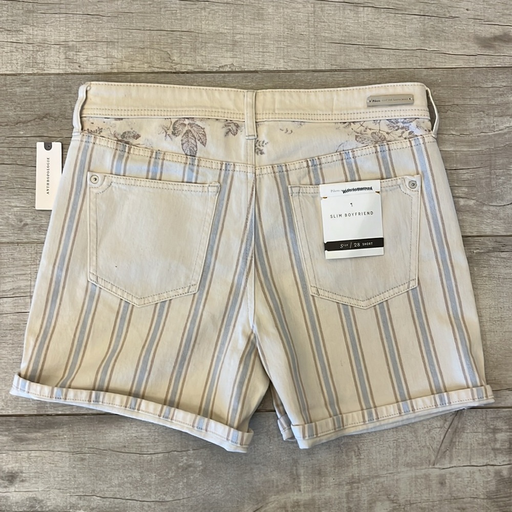 Anthropologie Denim Shorts 28 Pilcro Slim Boyfriend Striped Cream High Rise‎ NWT - Picture 4 of 11